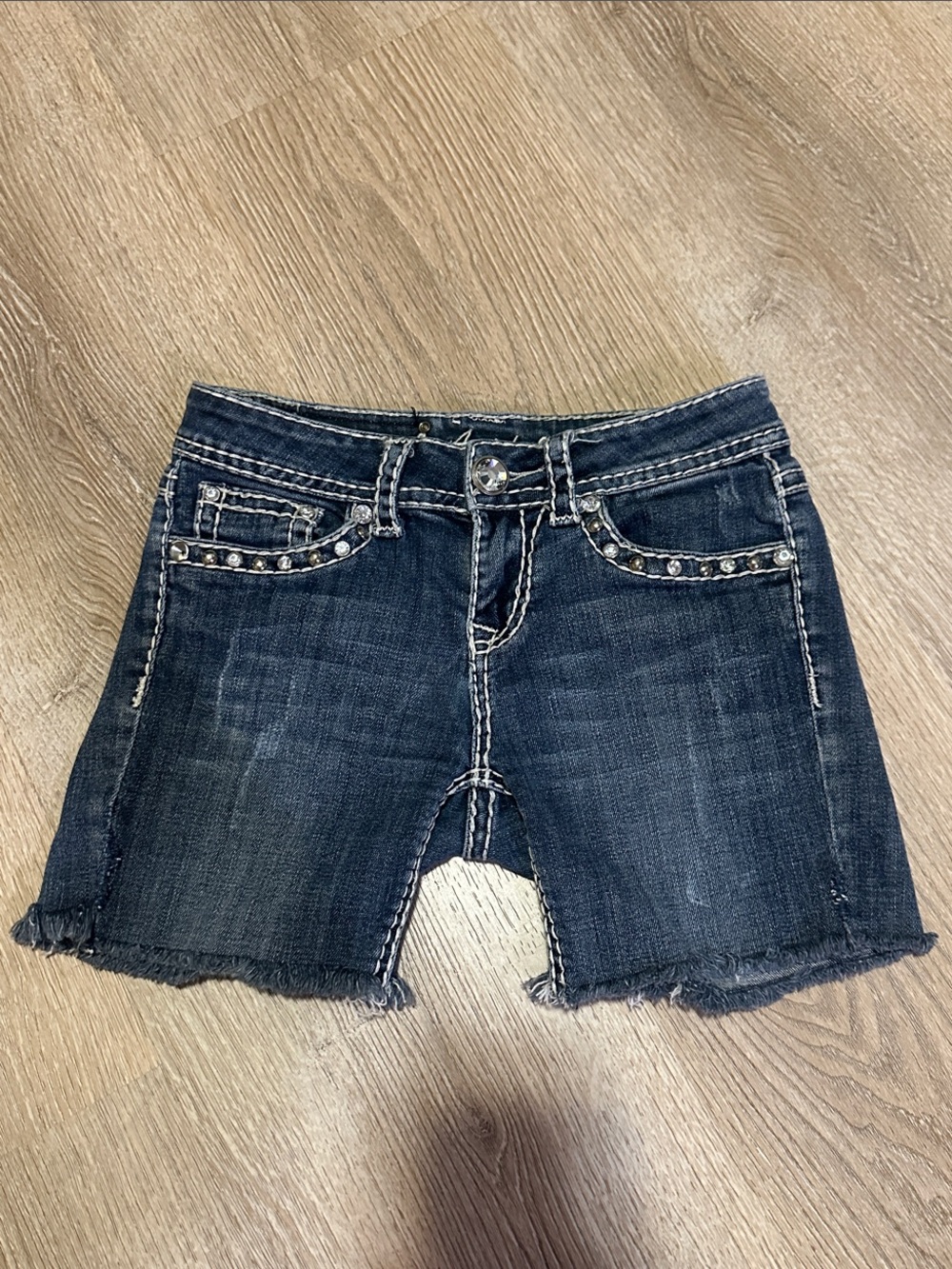 L.A. idol Dark Blue Denim Shorts with Studded Pockets